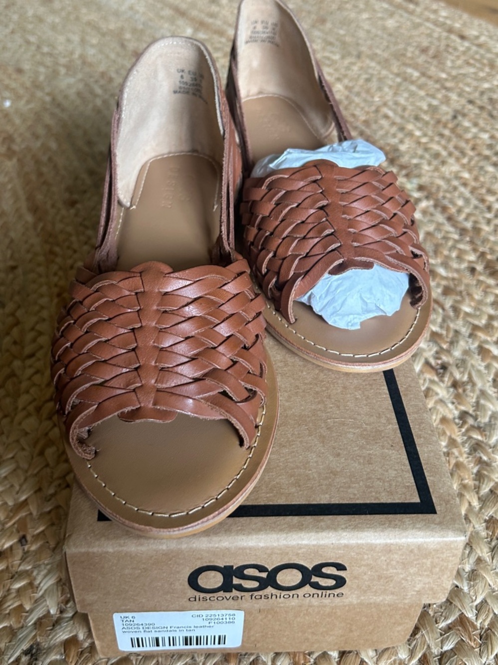 NWBox ASOS Tan Woven Leather Slingback Sandals